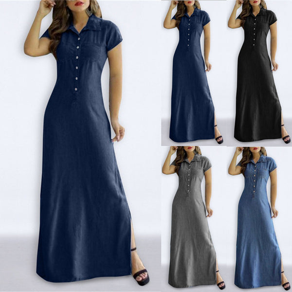 Long Collar Slit Pocket Large Swing Dresses