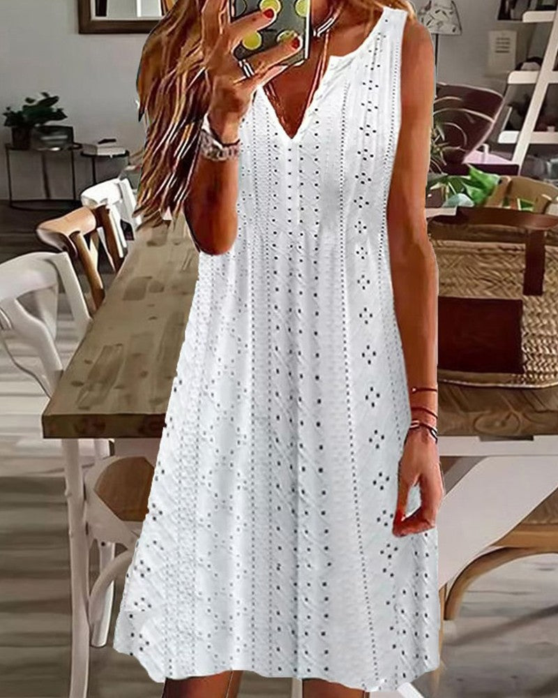 Women's Summer Hollow Jacquard Sleeveless Loose Solid Dresses