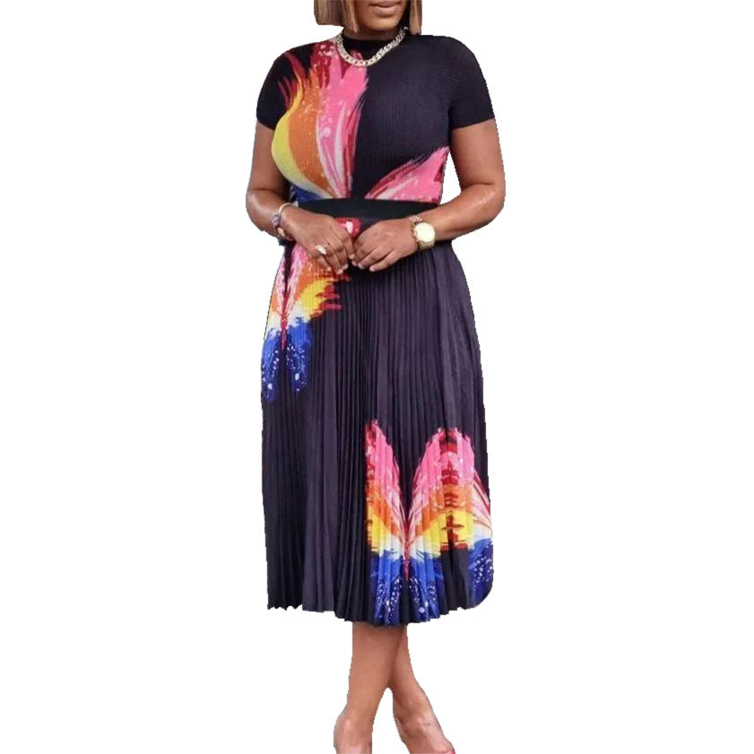 Women's Printing Pleated Large African Two-piece Set Suits