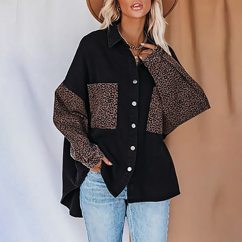 Women's Shirt Long Sleeve Pocket Leopard Print Blouses