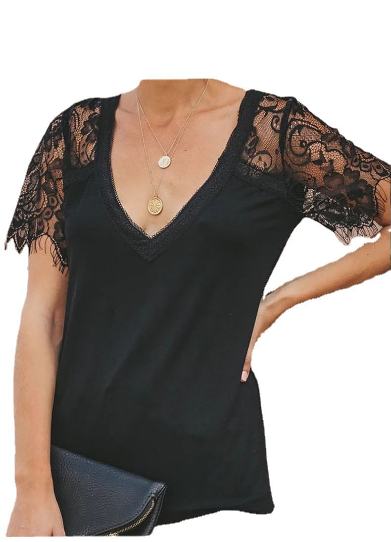 Women's Popular Sleeve V-neck Feather Lace Blouses