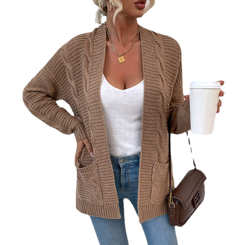 Elegant Women's Twist Mid-length Pocket Knitted Jackets