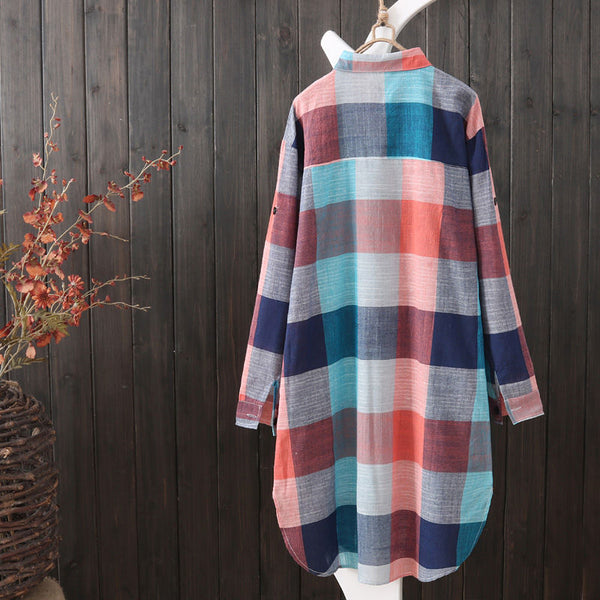 Women's Mid-length Large Loose Slimming Fashionable Plaid Blouses