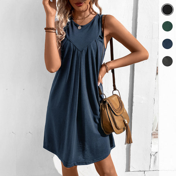 Charming Summer Shirred Sleeveless Solid Color Dresses