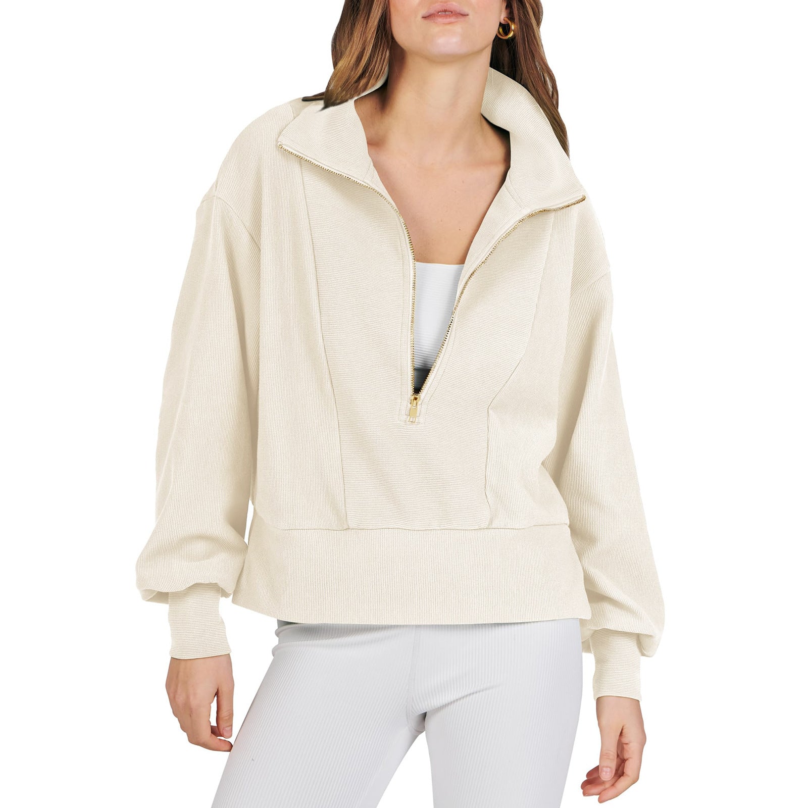 Women's Casual Half Zipper Pullover Long Sleeve Sweaters