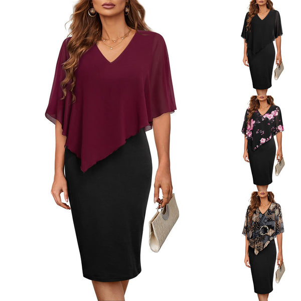 Women's V-neck One-step Shawl Printed Sexy Slim Dresses