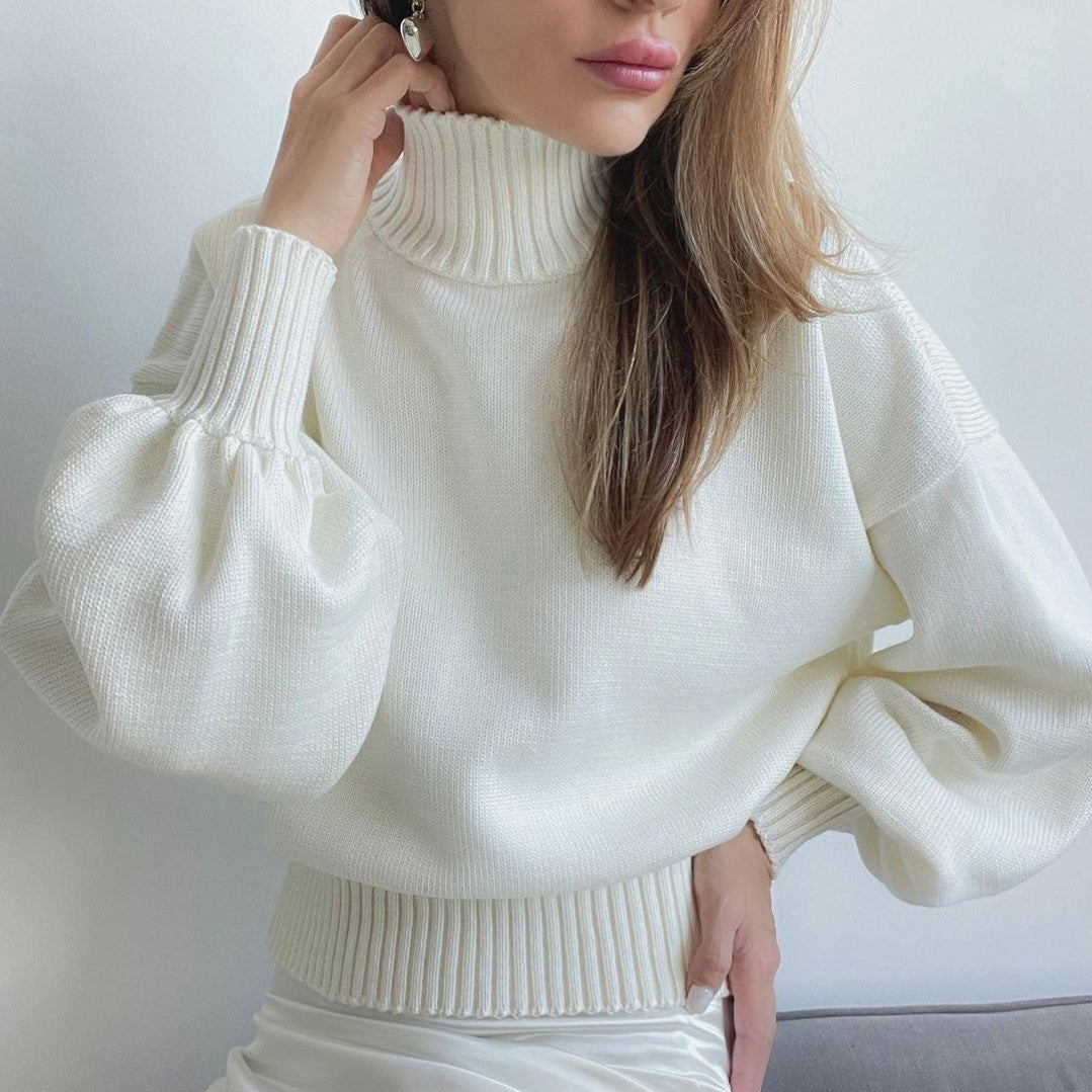 Women's Solid Color Puff Sleeve Turtleneck Fashion Sweaters