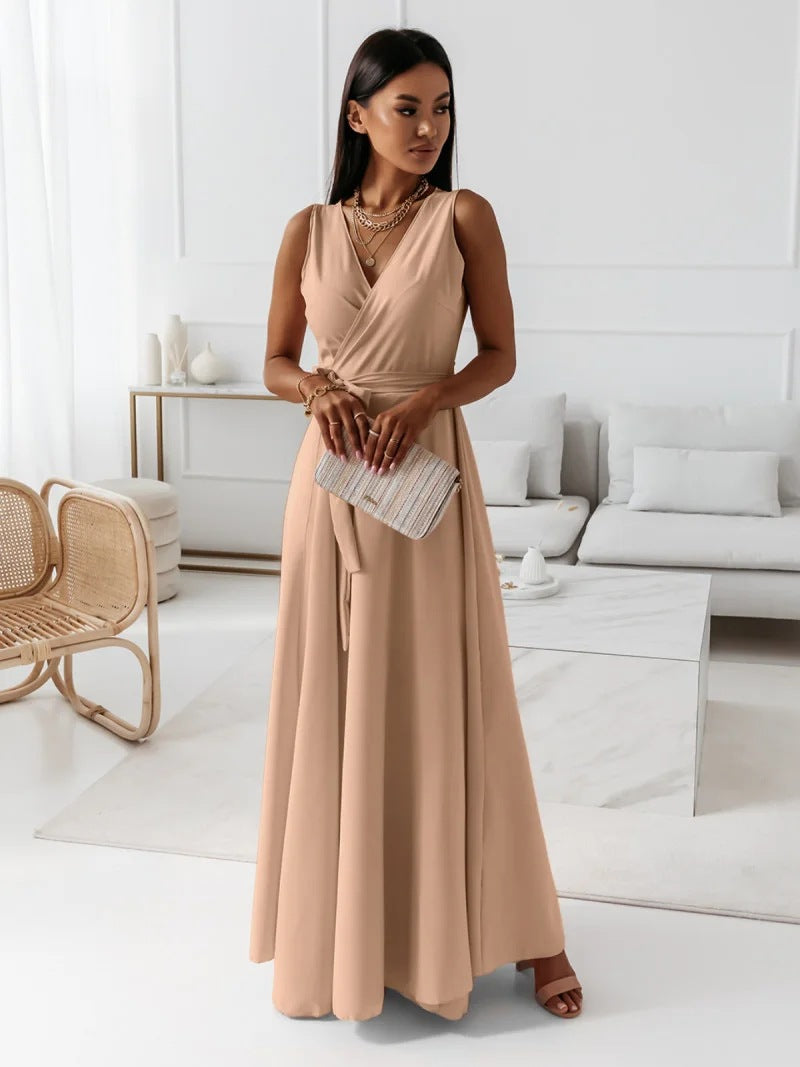 Women's Attractive Tied V-neck Party Long Dresses