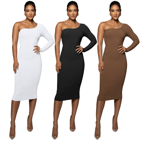 Slim-fit Shoulder Sexy Long Sleeve Single Temperament Dresses