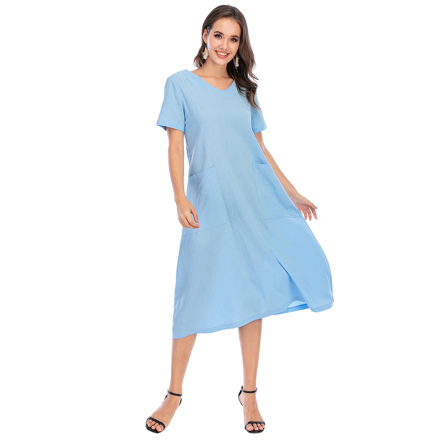 Women's Creative Spring Artistic Retro Cotton Linen V-neck Dresses