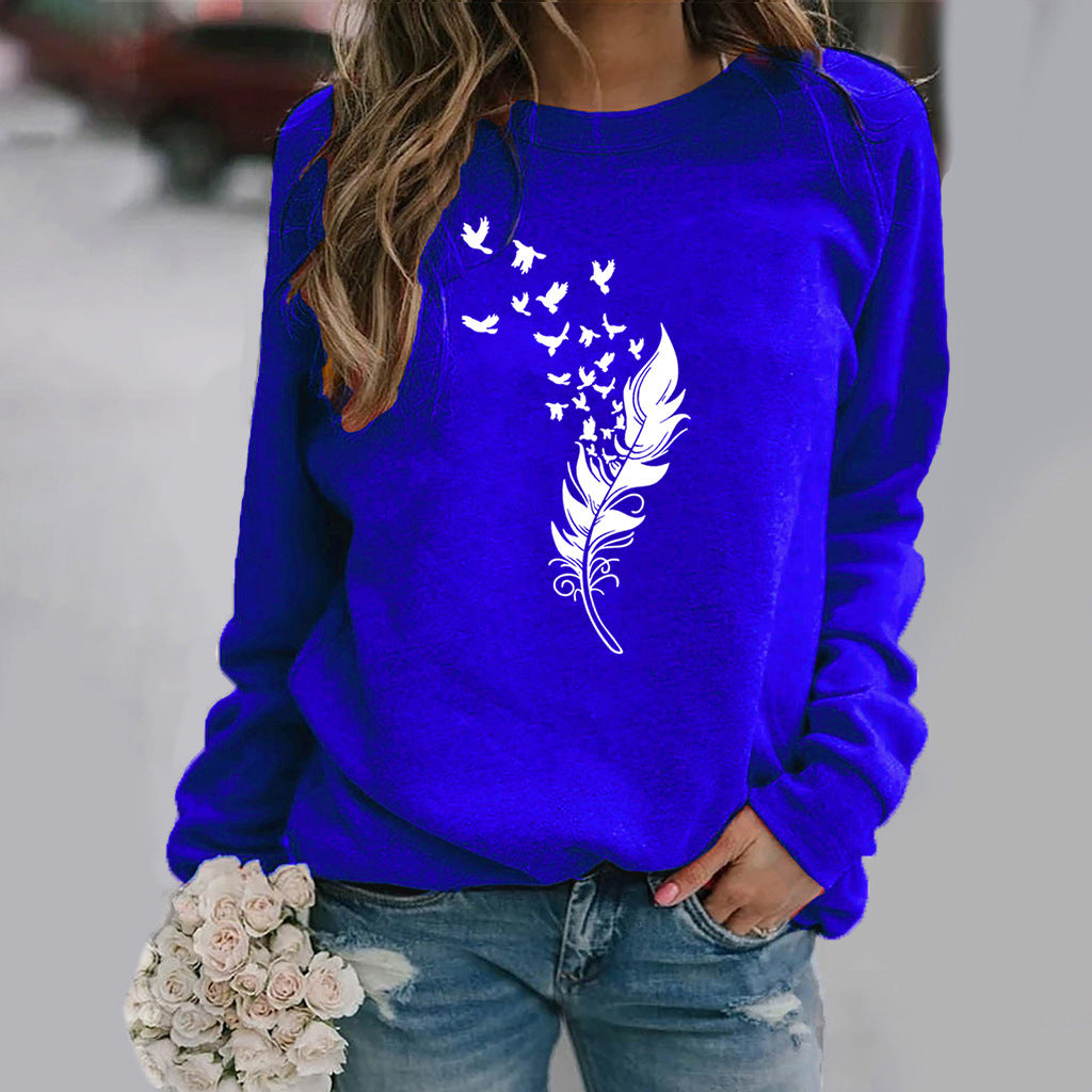 Feather Fun Pattern Printing Long Sleeve Sweaters