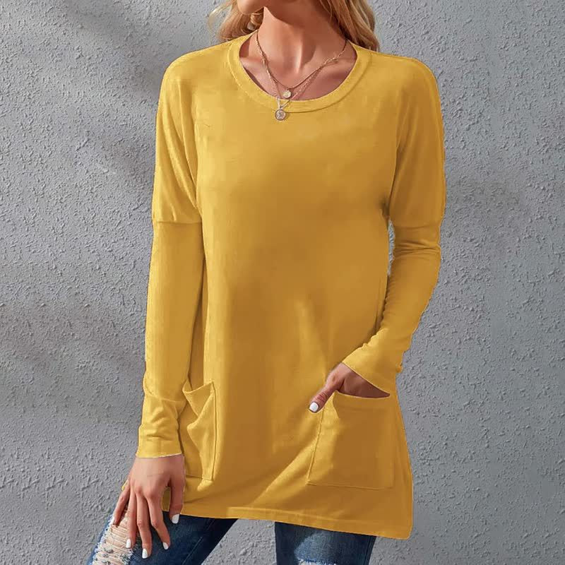 Women's Solid Color Sleeve Loose Round Neck Blouses