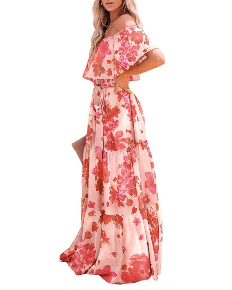 Women's Wrapped Chest Printed Floral Gradient Color Large Swing Dresses
