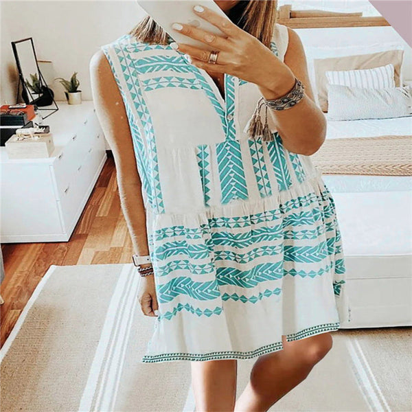 Women's Slouchy Summer Rhombus Sleeveless Printed Dresses