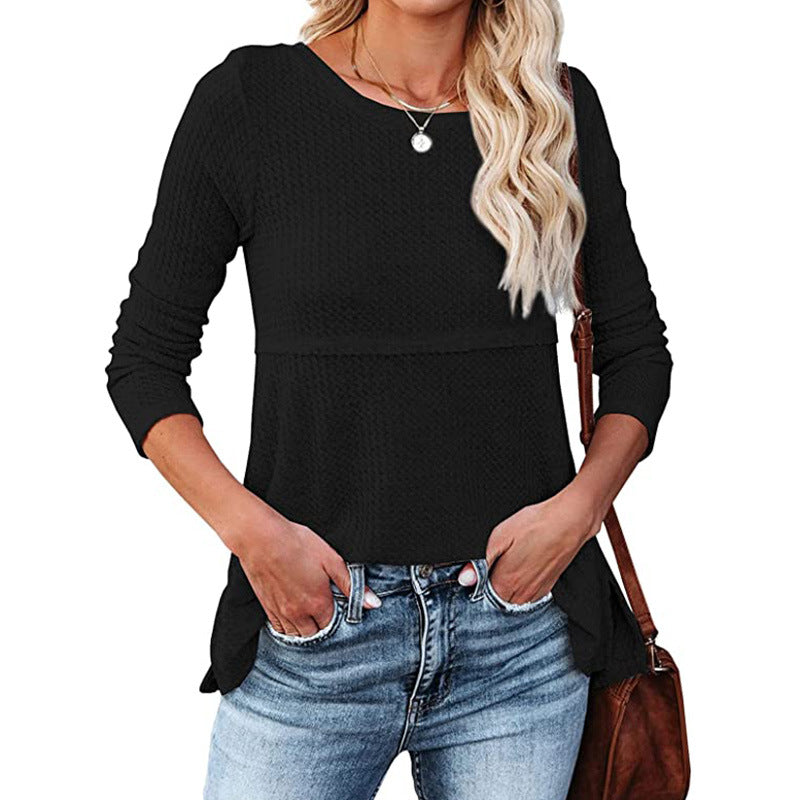 Women's Fashion Back Hollow Round Neck Long Sleeve Blouses