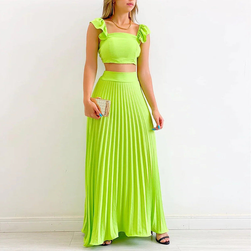 Women's Spring Solid Color High Waist Pleated Long Suits