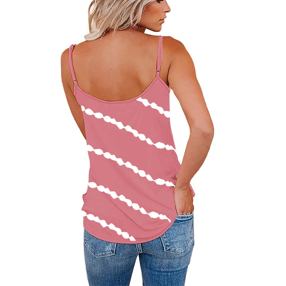 Women's Sexy Sleeveless Camisole V-neck Diagonal Striped Blouses