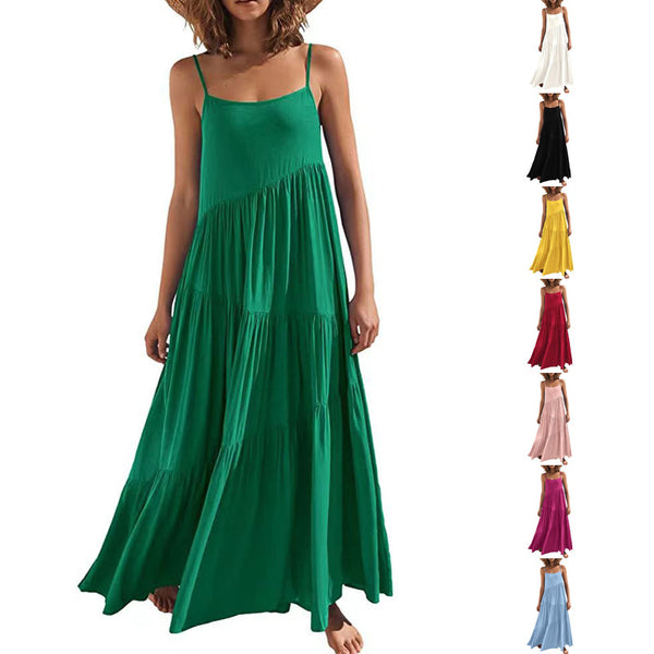 Women's Summer European Loose Solid Color Pleated Dresses