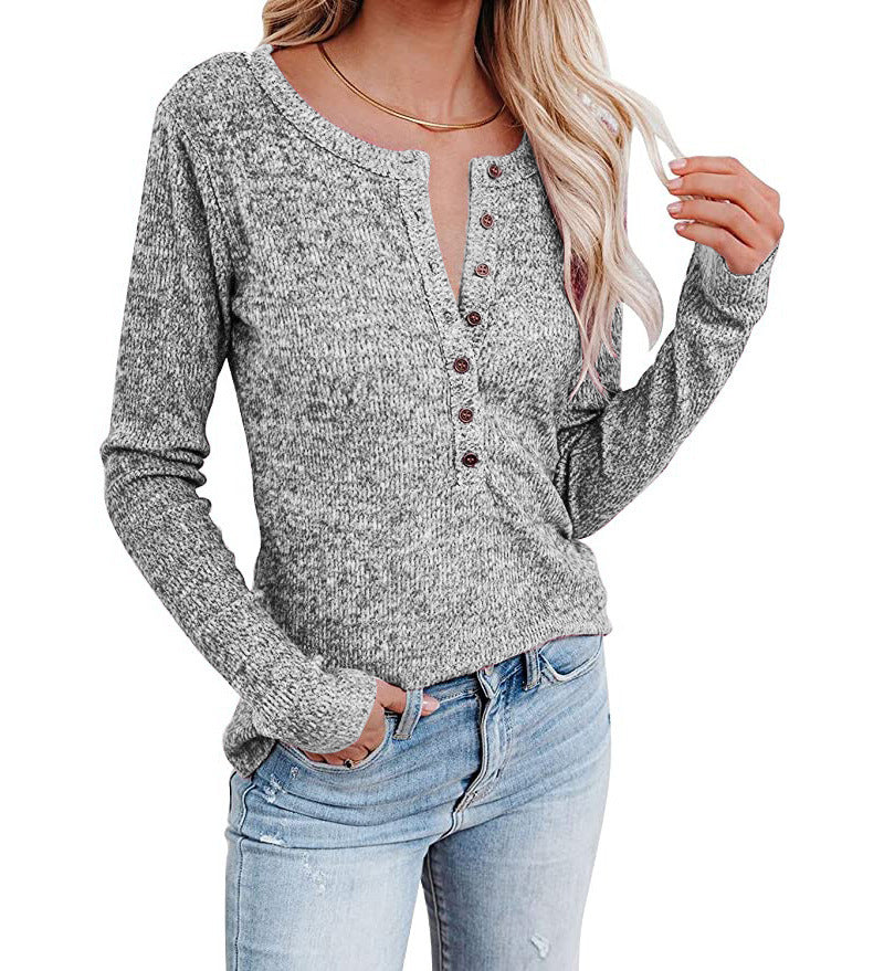 Women's Chest Button Casual Long Sleeve T-shirt Blouses