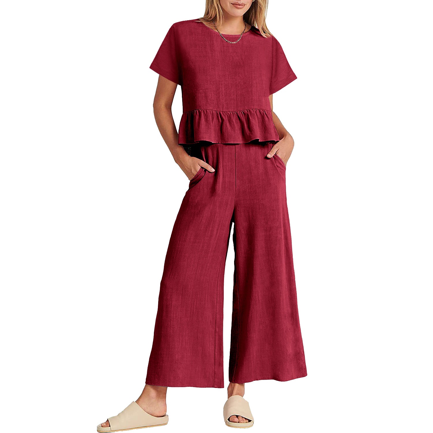 Women's Summer Sleeve Pleated Sleeves Wide Leg Suits