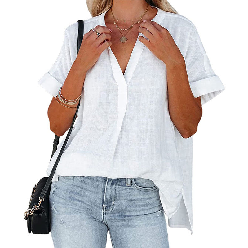 Women's Summer V-neck Sleeve Striped Thin Loose Blouses