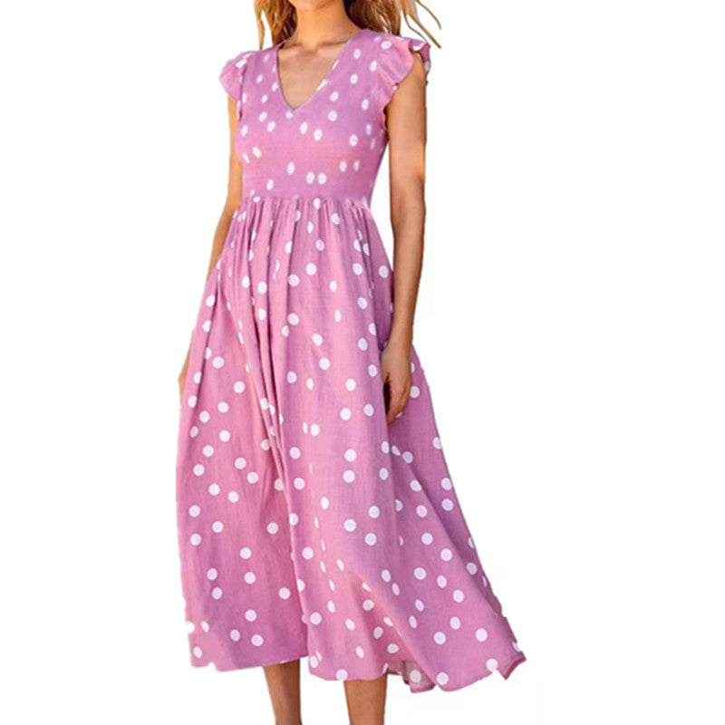 Women's Collar Tight Waist Large Polka Dot Dresses