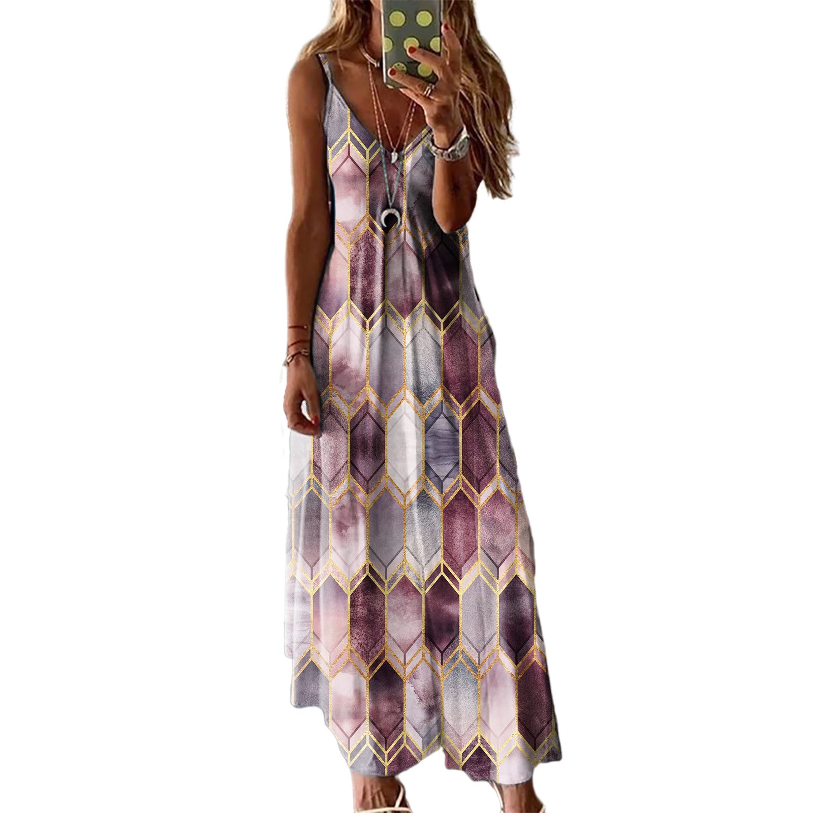 Women's Summer Casual Printed Camisole Long Dress Dresses