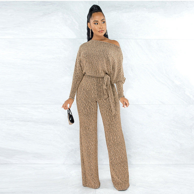 Women's Spring High Elastic Loose Belt Super Jumpsuits