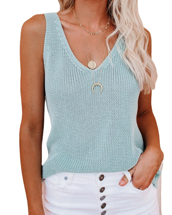 Women's Summer Solid Color Fashion Camisole Home Silk Knitted Sling Tops
