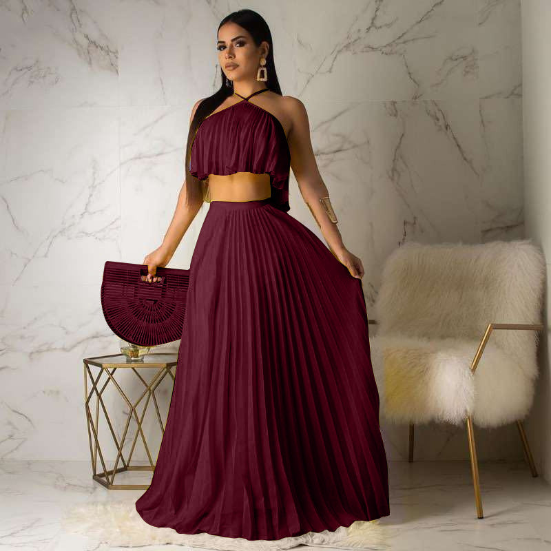 Fashion Pleated High Two-layer Fabric Two-piece Suits