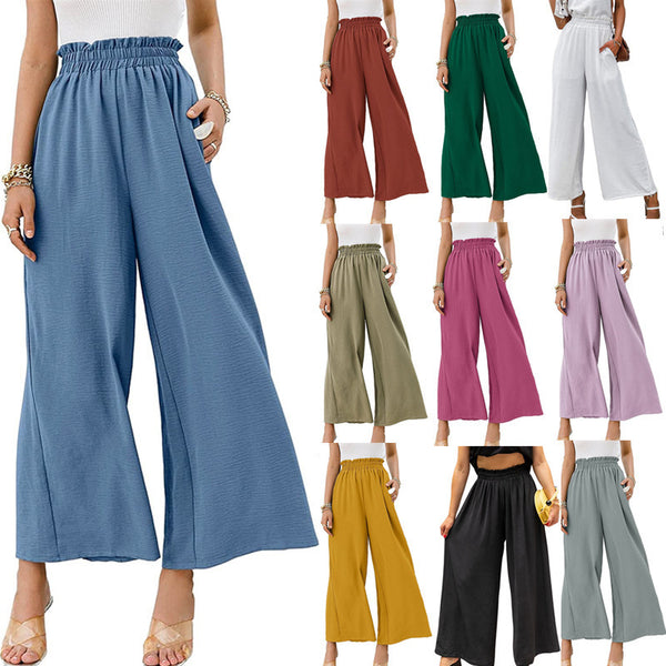 Solid Color Wide Leg High-waisted Trousers Pants