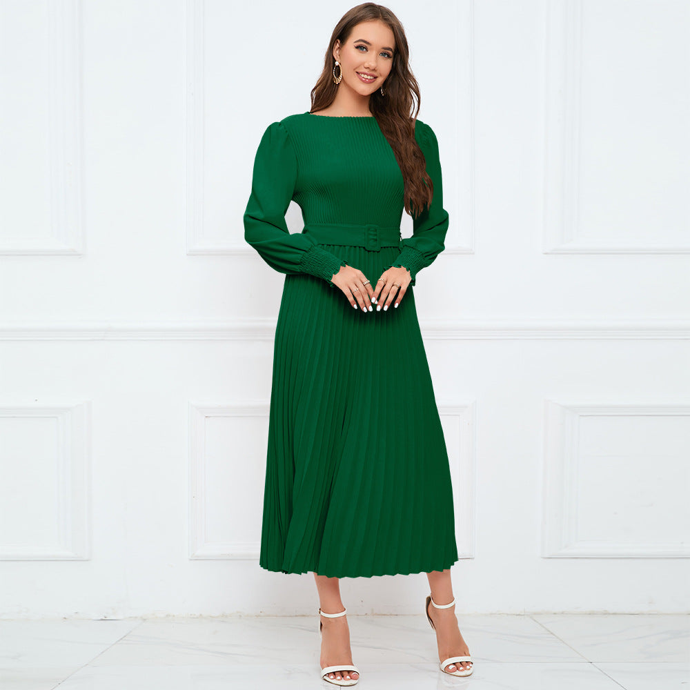 Long Sleeve Pleated A- Line Mid-length Skirts