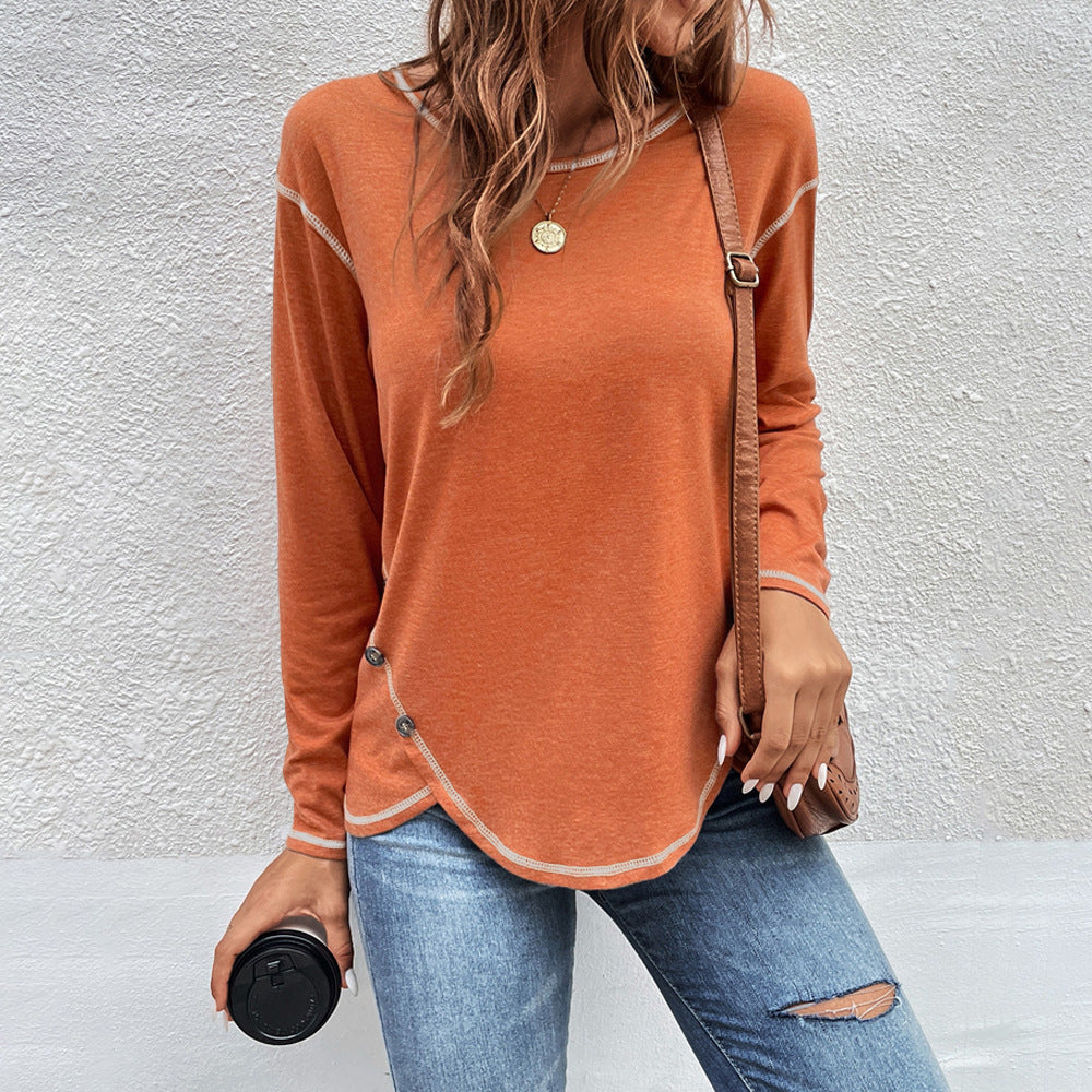 Women's Button Irregular Long Sleeve T-shirt Blouses