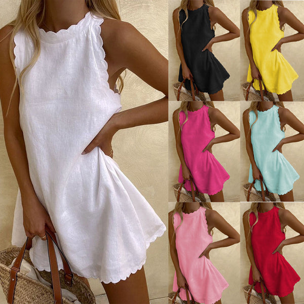 Women's Casual Cotton And Linen Solid Color Dresses