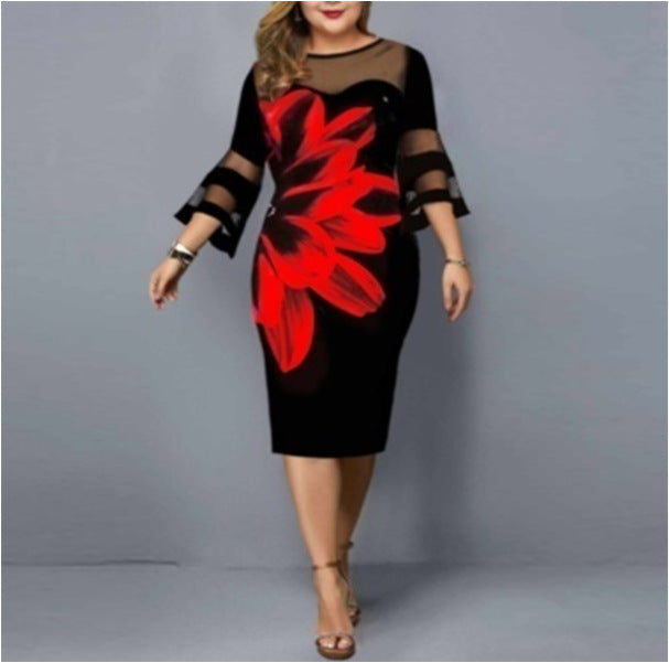 Women's Digital Printing Gauze Stitching Dress Dresses