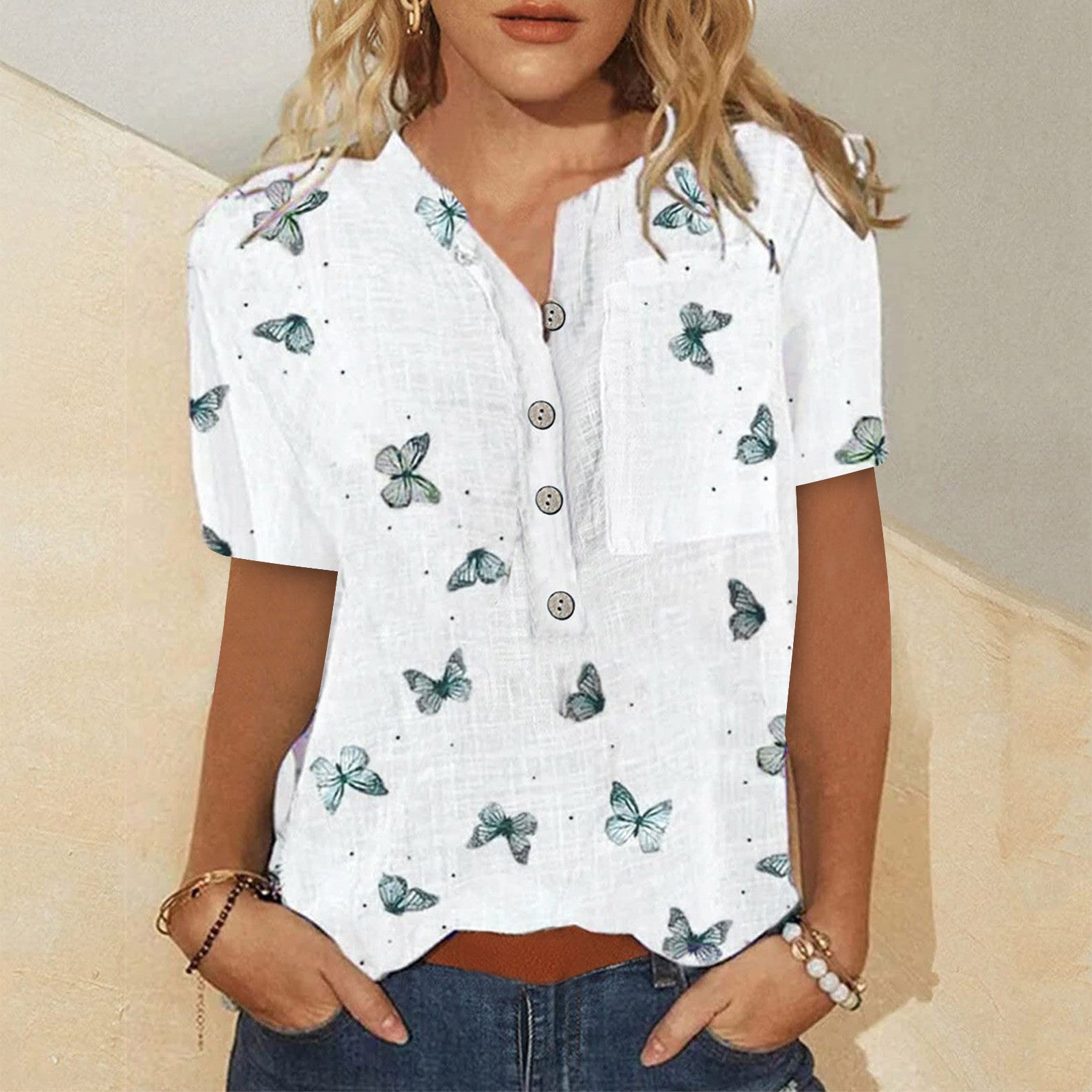 Women's Printed Loose Leaf Irregular Pattern Print Blouses