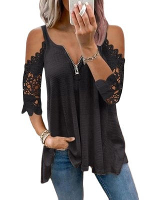 Women's Popular Hollow-out Camisole Lace Sleeve Knitted Blouses
