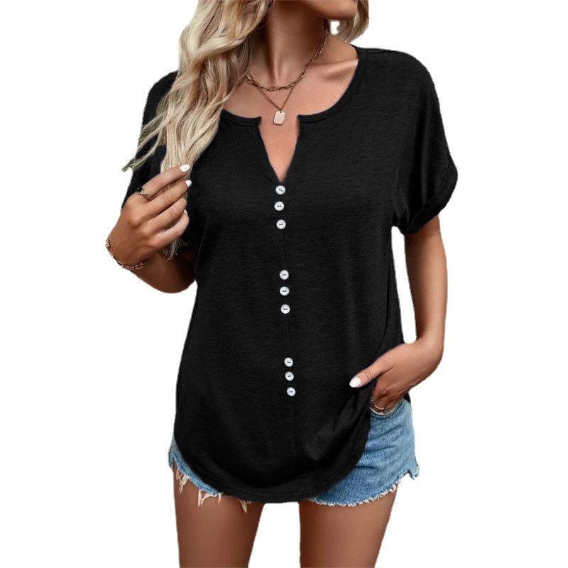 Women's Innovative Glamorous V-neck Buttons Short-sleeved Blouses