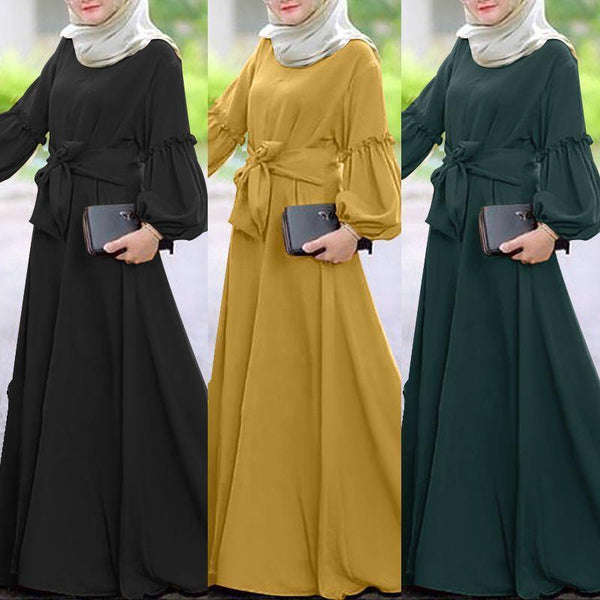 Women's Robe Dress Solid Color Long Sleeve Dresses