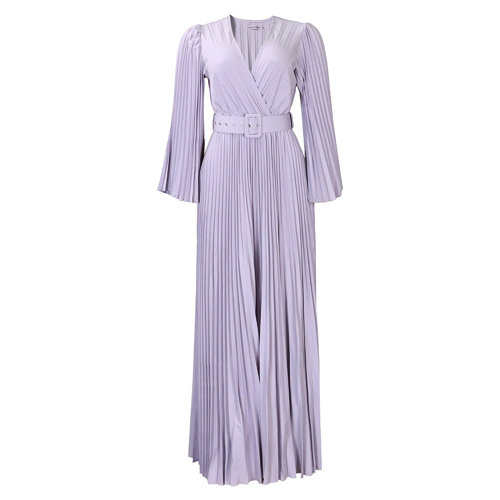 Women's V-neck Sexy Pleated Formal Swing Maxi Dresses