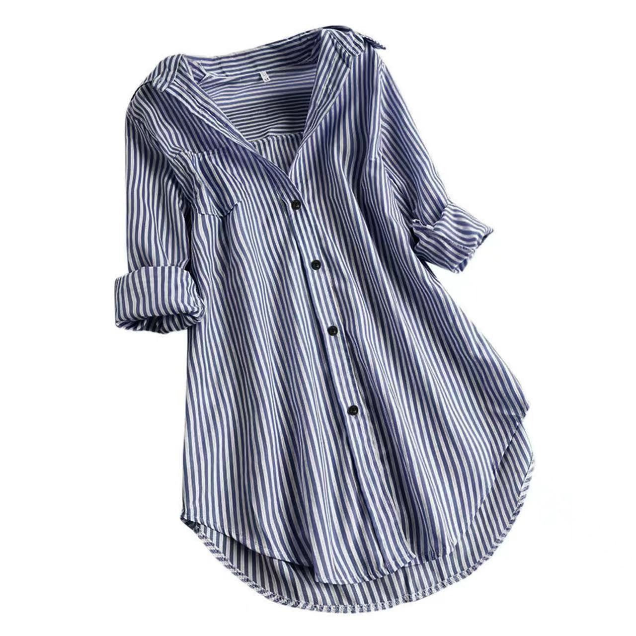 Women's Chic Striped Long Sleeve Collar Loose Blouses