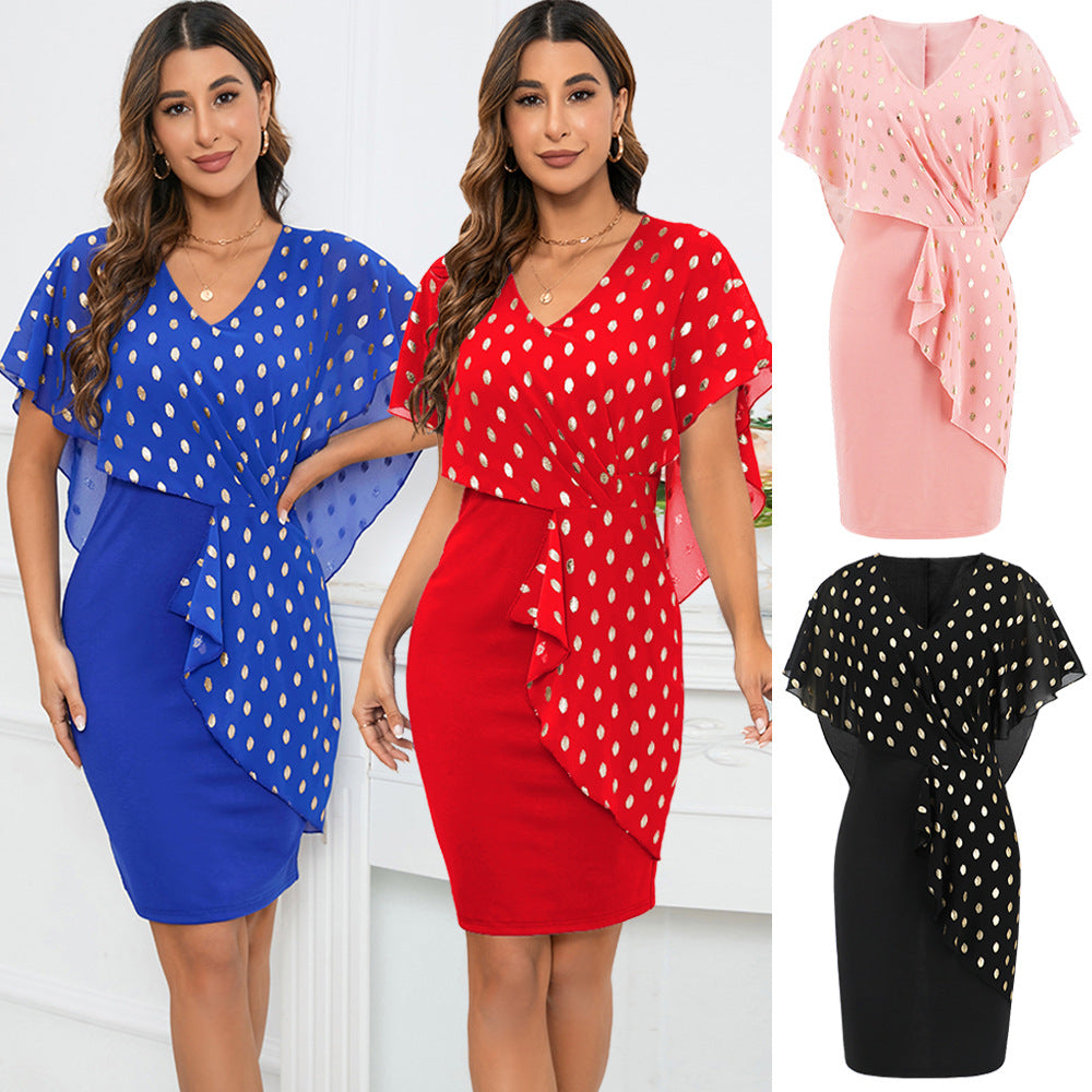 Women's Summer Polka Dot Printed V-neck Hip Dresses