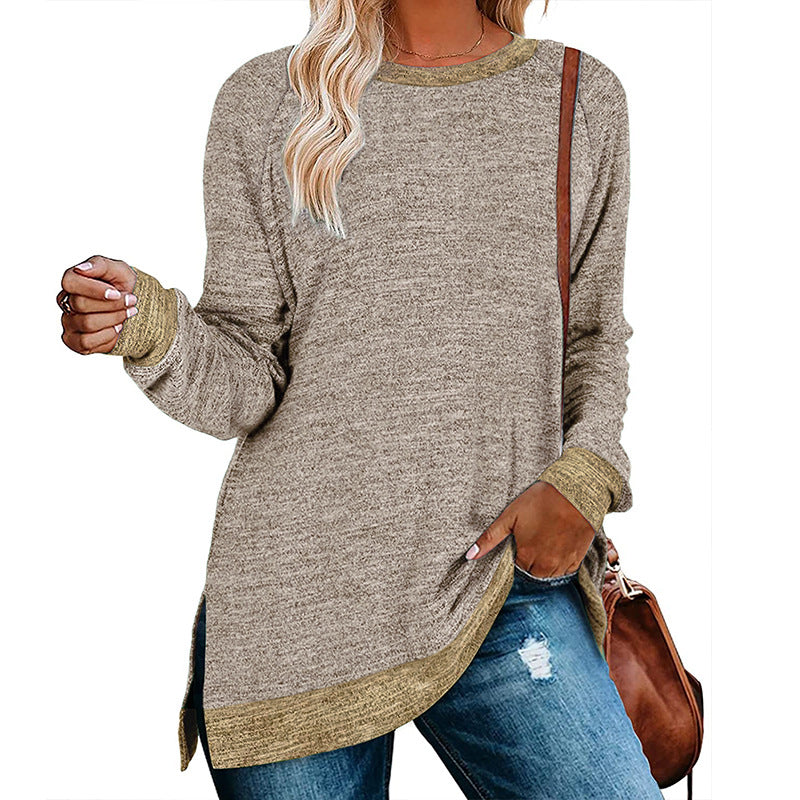 Women's Long Sleeve Round Neck Multicolor Loose Leisure Pullover Tops