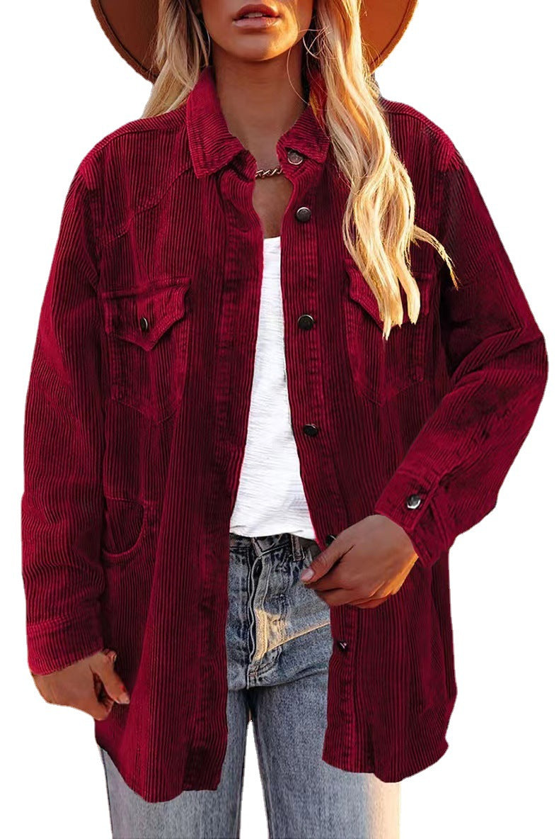 Women's Padded Corduroy Lapel Button Loose Casual Jackets