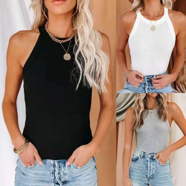 Women's Pure Color Sexy Round Neck Inner Wear Outer Vests