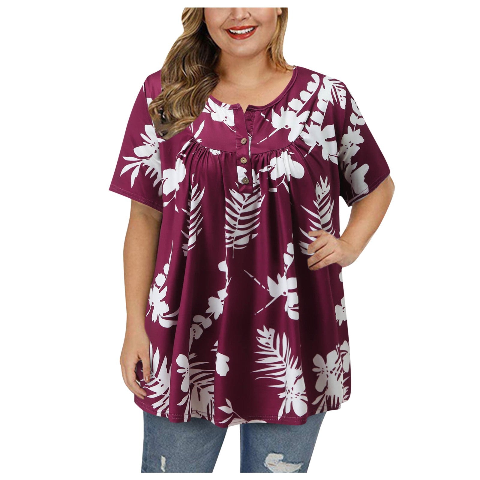 Women's Stylish Graceful V-neck Buttons Printed Blouses