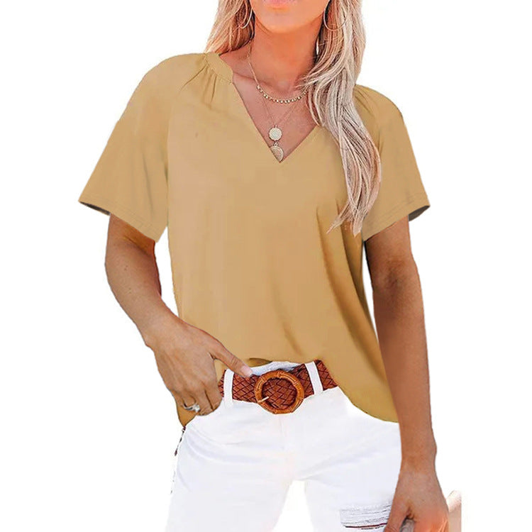 Women's Summer V-neck Solid Color Sleeve Blouses