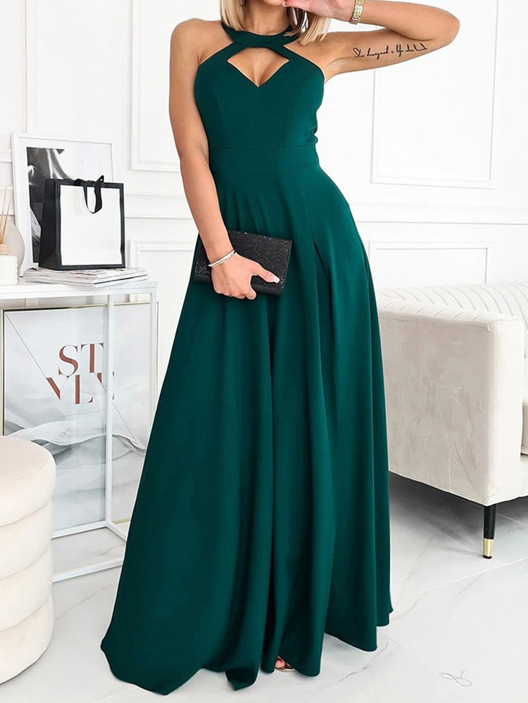 Solid Color Sleeveless Halter Waist-tight Formal Dresses