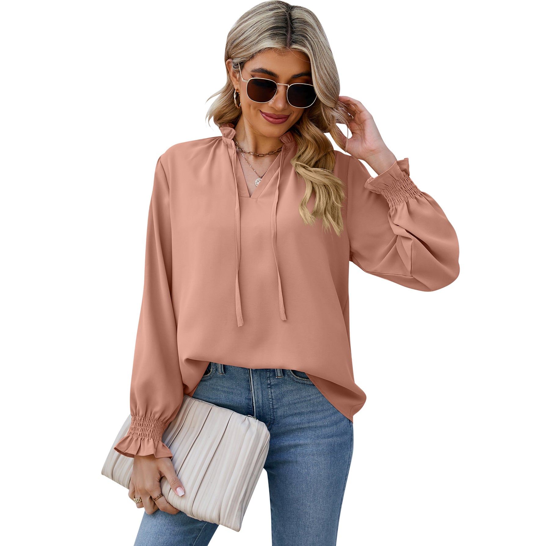 Popular Stylish Glamorous Self-tie Loose Soft Blouses