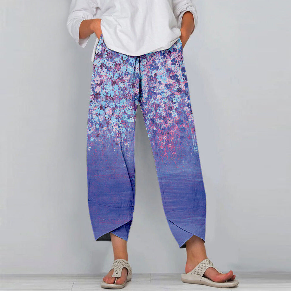 Women's Autumn Street Hipster Small Floral Sports Pants